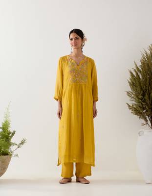 Mustard vineyard kurta set 1
