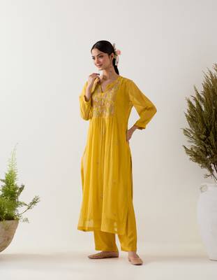 Mustard vineyard kurta set 2