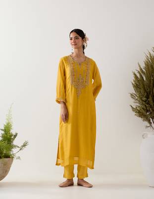 Mustard stardust kurta set 1