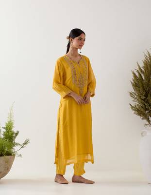 Mustard stardust kurta set 2