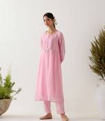 Blush pink camelia kurta set with gathers
