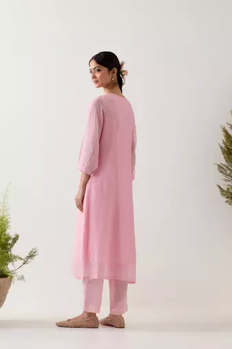 Blush pink camelia kurta set with gathers