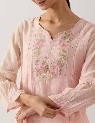 Ivory pink parrot and pionies kurta set 5