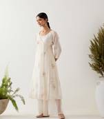 White angrakha block printed kurta set