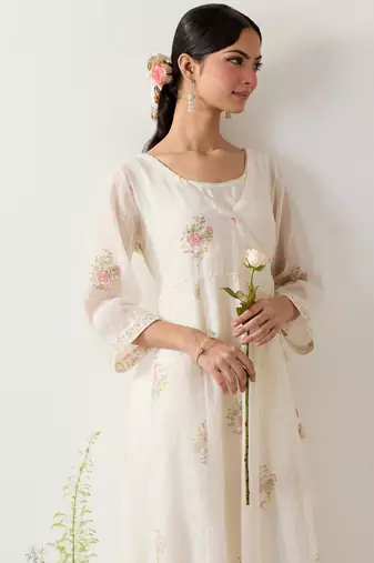 White angrakha block printed kurta set