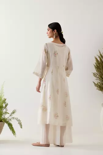 White angrakha block printed kurta set