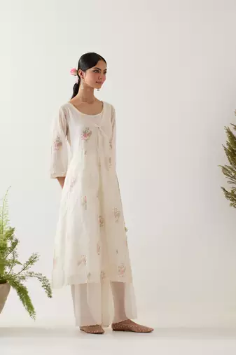 White angrakha block printed kurta set