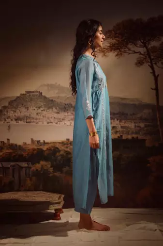 Turquoise midnight kurta set