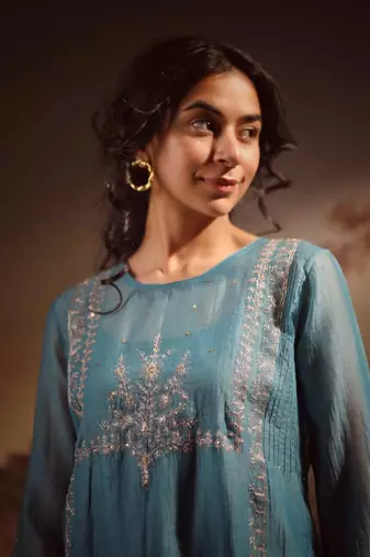 Turquoise midnight kurta set
