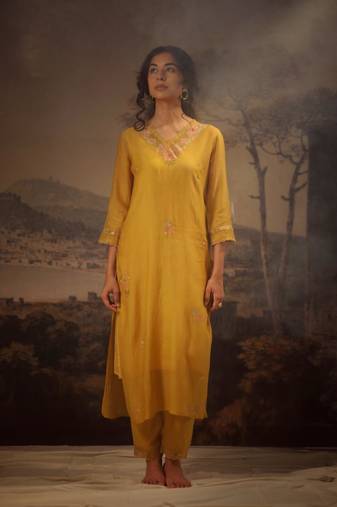 Mustard rangoon kurta set