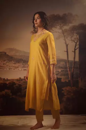 Mustard rangoon kurta set