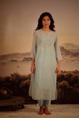 Teal camelia kurta set 1