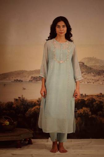 Teal camelia kurta set