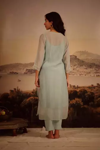Teal camelia kurta set