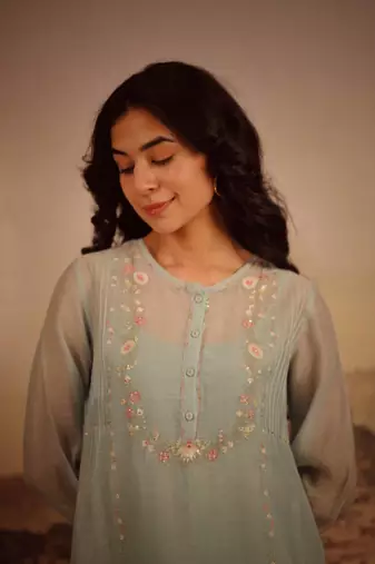 Teal camelia kurta set