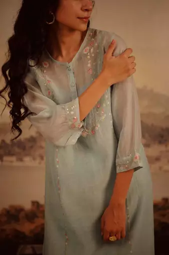 Teal camelia kurta set