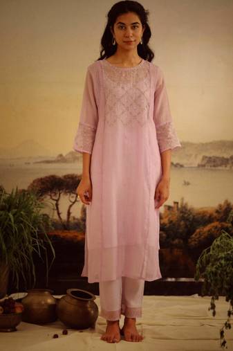Lavender crossbuti kurta and pant set