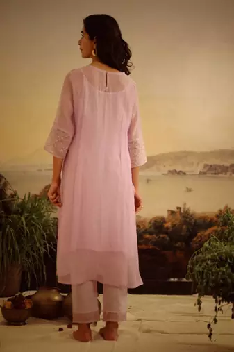 Lavender crossbuti kurta and pant set