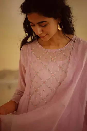 Lavender crossbuti kurta and pant set