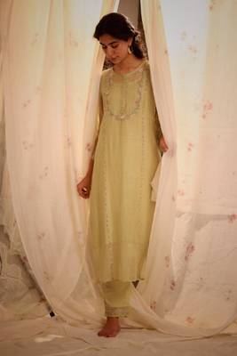 Sage green camellia kurta set 1