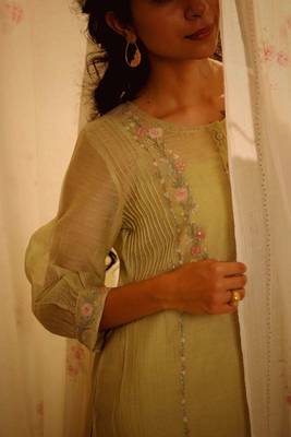 Sage green camellia kurta set 2