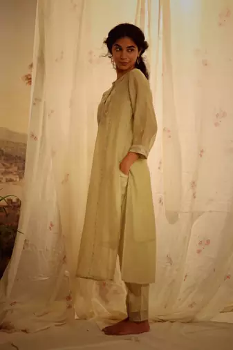 Sage green camellia kurta set