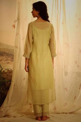Sage green camellia kurta set 5