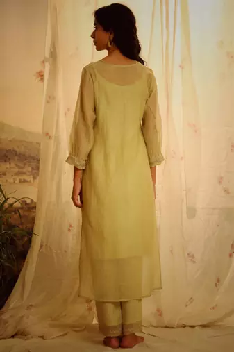 Sage green camellia kurta set