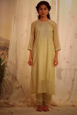 Sage green tonal yoke kurta set 1