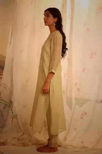 Sage green tonal yoke kurta set