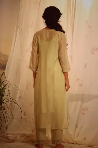 Sage green tonal yoke kurta set