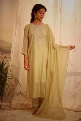 Sage green tonal yoke kurta set 4
