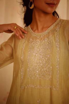 Sage green tonal yoke kurta set 5