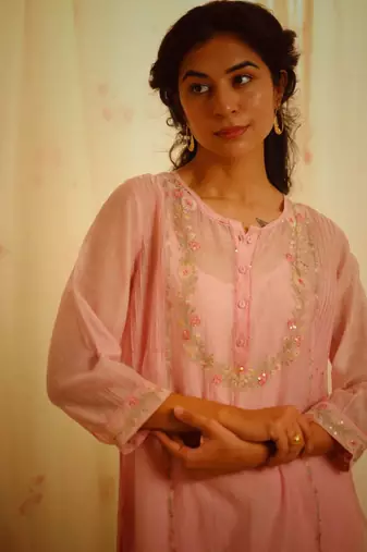Blush pink camellia kurta set
