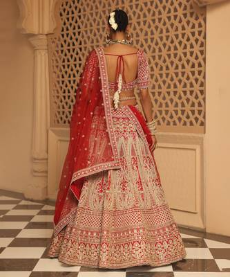 Naazreen - Red Lehenga with Blouse and Dupatta 2