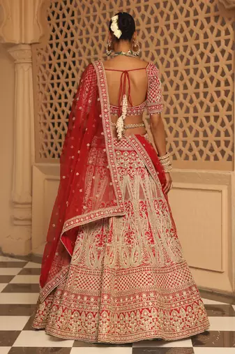 Naazreen - Red Lehenga with Blouse and Dupatta