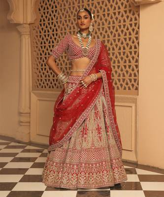 Naazreen - Red Lehenga with Blouse and Dupatta 1