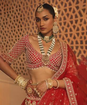 Naazreen - Red Lehenga with Blouse and Dupatta 4