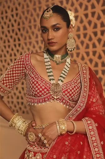 Naazreen - Red Lehenga with Blouse and Dupatta