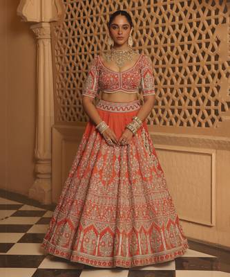 Faizah - Orange Lehenga with Blouse and Dupatta 2