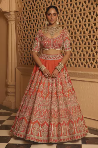 Faizah - Orange Lehenga with Blouse and Dupatta