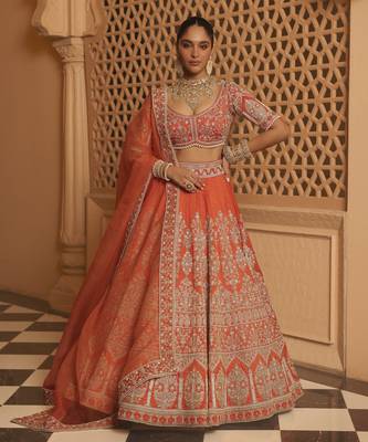 Faizah - Orange Lehenga with Blouse and Dupatta 1