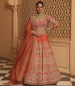 Faizah - Orange Lehenga with Blouse and Dupatta