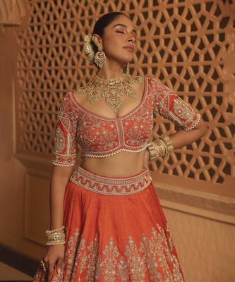 Faizah - Orange Lehenga with Blouse and Dupatta 3