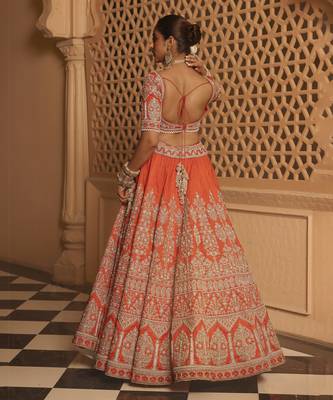 Faizah - Orange Lehenga with Blouse and Dupatta 4