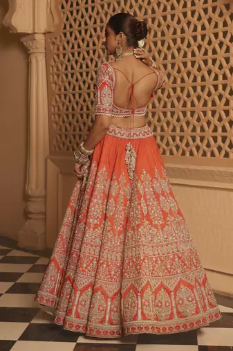 Faizah - Orange Lehenga with Blouse and Dupatta