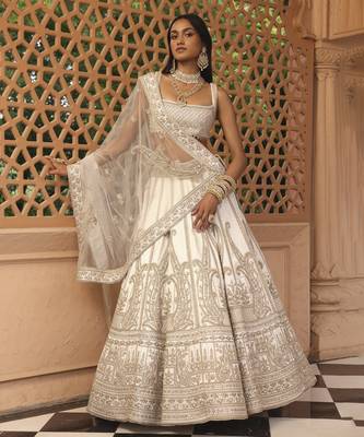 Iqra - Ivory Lehenga with Blouse and Dupatta 1