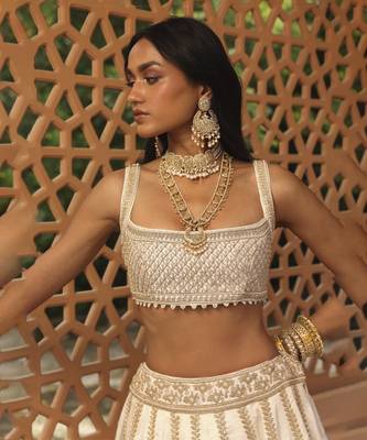 Iqra - Ivory Lehenga with Blouse and Dupatta 2