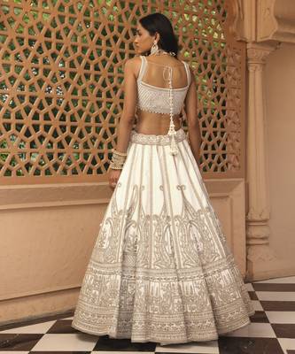 Iqra - Ivory Lehenga with Blouse and Dupatta 4
