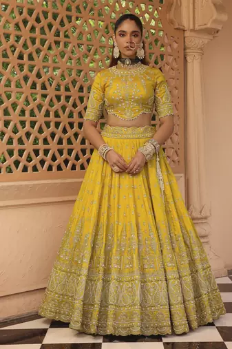 Uzma - Mustard Lehenga with Blouse and Dupatta